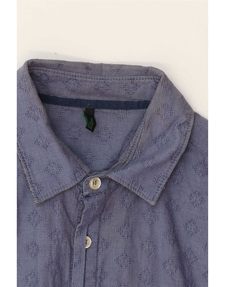 Camicia Benetton Uomo Piccola Blu Navy Geometrica