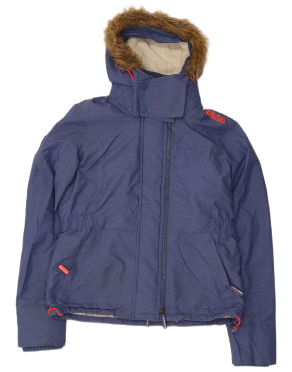 Giacca a vento Sherpa da donna con cappuccio Superdry UK 16 Large Blu Nylon