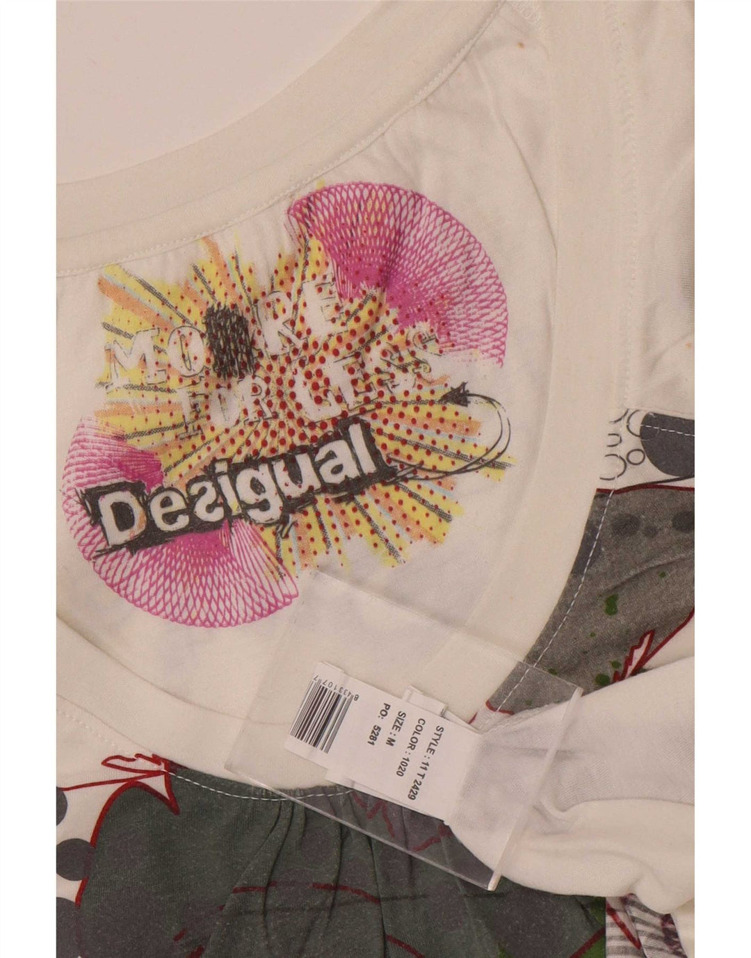 Desigual T-shirt grafica da donna Top UK 12 Medium Bianco Poliestere