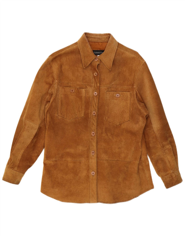 Camicia da donna overshirt VINTAGE in pelle scamosciata UK 12 Pelle beige media