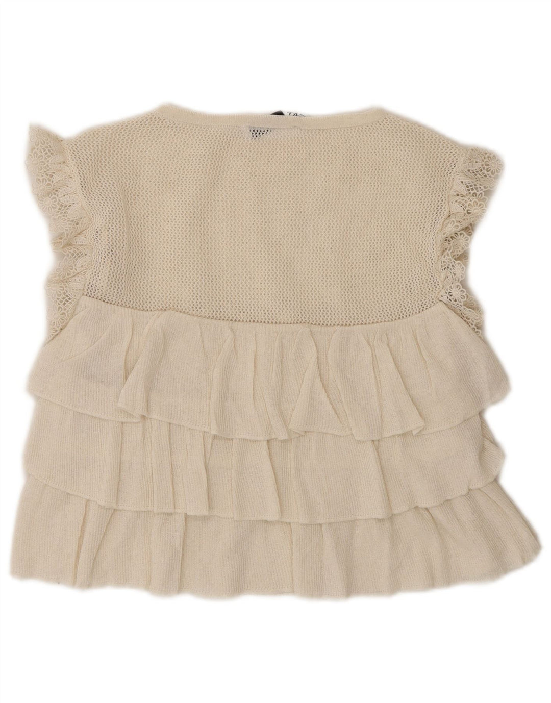 Top corto senza maniche da donna Zara in camicetta UK 8 Small in poliestere bianco sporco