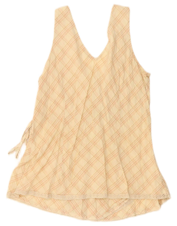 Camicetta senza maniche da donna Benetton Top UK 14 Cotone a quadri beige grande