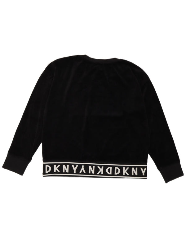 Felpa da donna in velluto con grafica Dkny, maglione UK 14, grande cotone nero