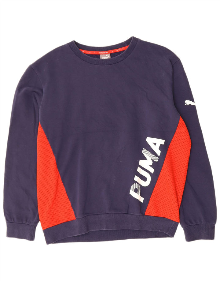 PUMA Mens Graphic Sweatshirt Jumper Medium Navy Blue Colourblock Cotton