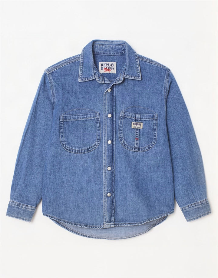 Camicia in denim grafica Replay per ragazzi 6-7 anni in cotone blu