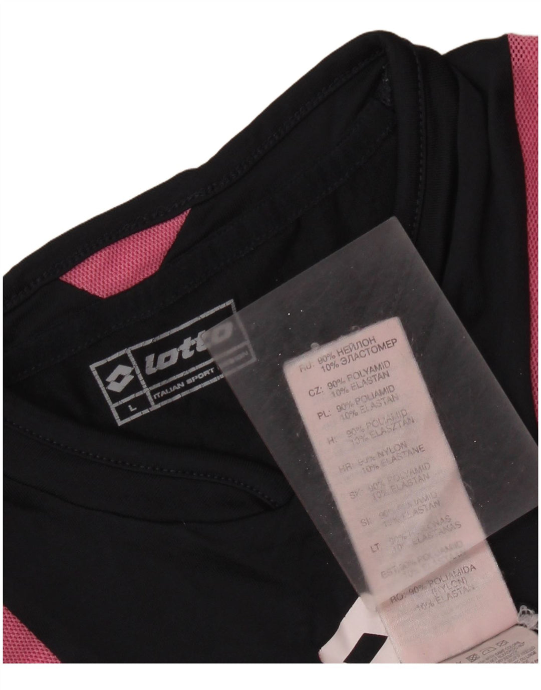 LOTTO T-shirt da donna Top UK 14 Large Nero Colourblock Poliammide