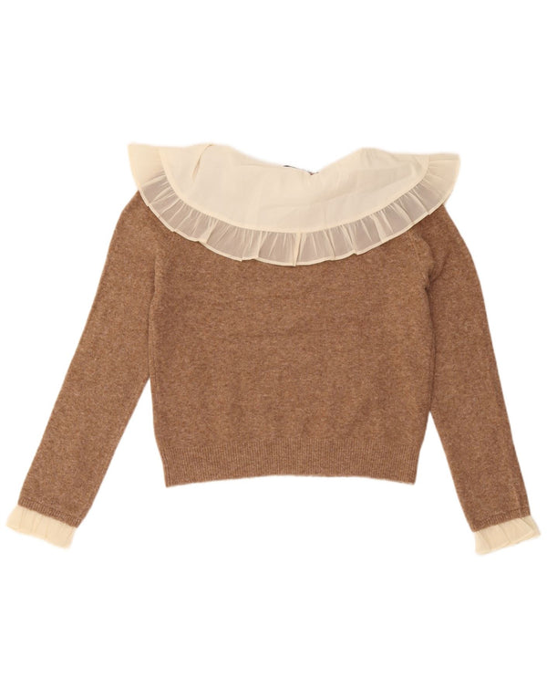 Maglione corto con scollo a barca da donna Zara UK 12 Blocco colore marrone medio