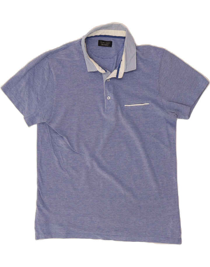 ZARA Mens Polo Shirt Medium Blue Cotton Vintage Zara and Second-Hand Zara from Messina Hembry 