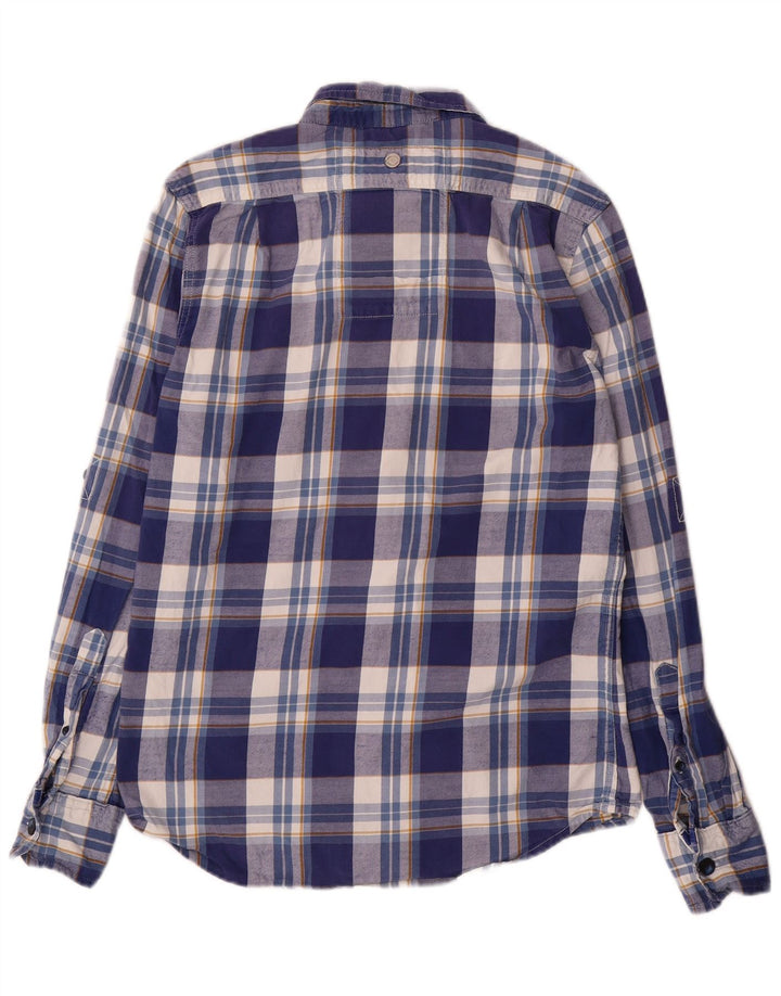 Camicia da uomo in flanella Superdry, cotone a quadri blu navy medio
