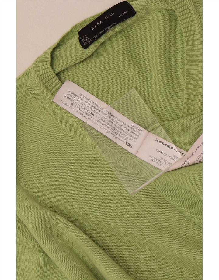 Maglione Zara da uomo con scollo a V grande in cotone verde