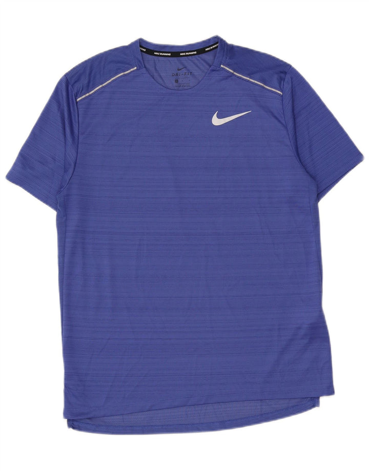 T-shirt Nike da uomo Dri Fit, top in poliestere a righe blu medio