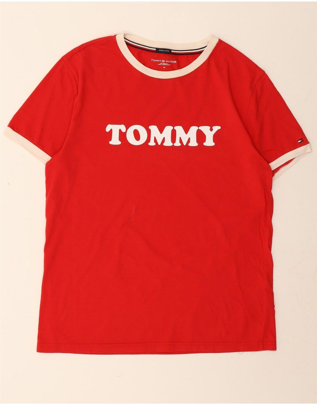TOMMY HILFIGER Mens Graphic T-Shirt Top Medium Red Cotton Vintage Tommy Hilfiger and Second-Hand Tommy Hilfiger from Messina Hembry 