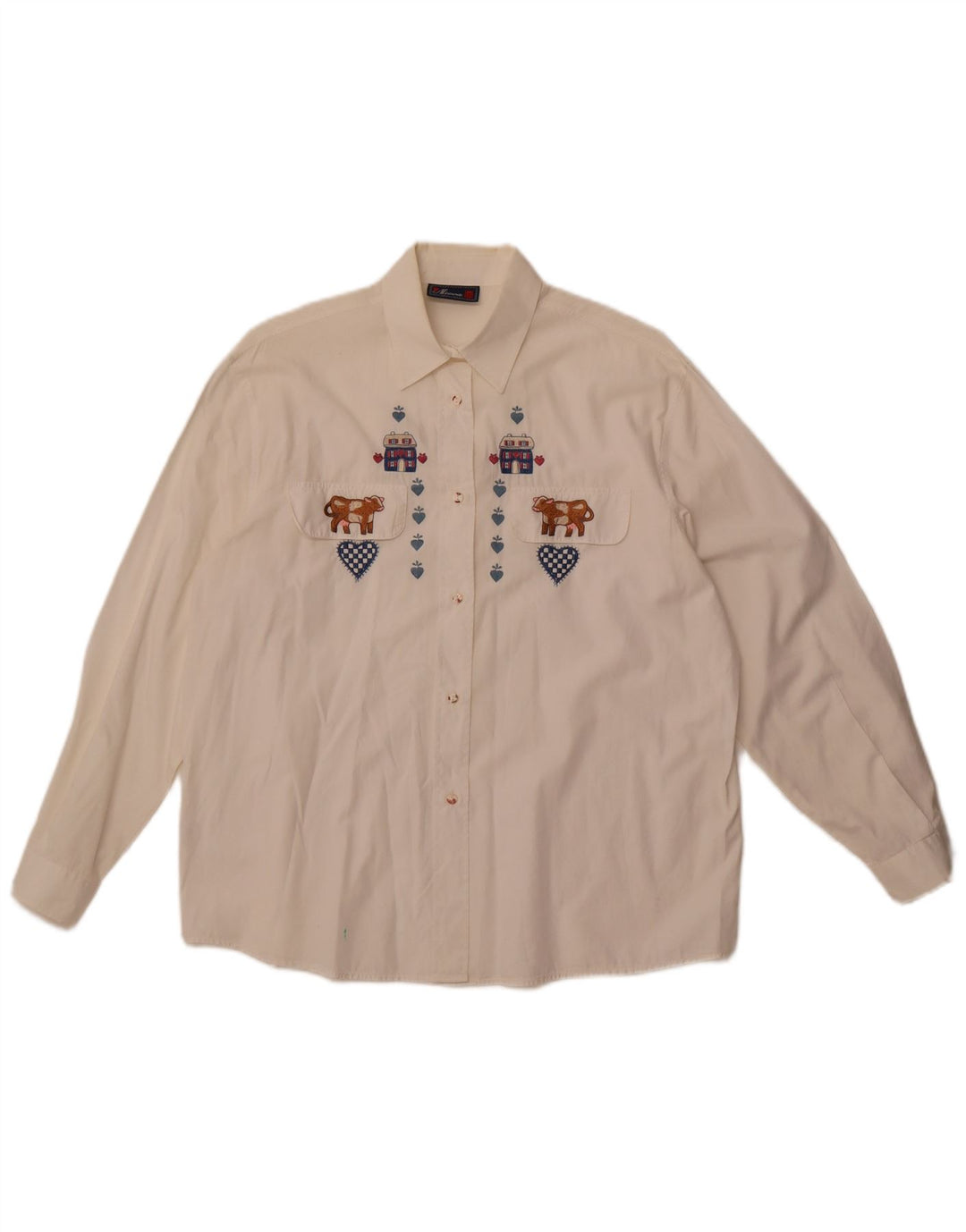 Camicia grafica da donna vintage UK 14 grande cotone bianco