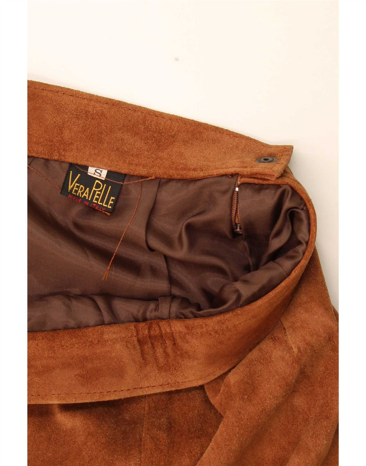Gonna vintage in pelle scamosciata da donna piccola W27 in pelle marrone