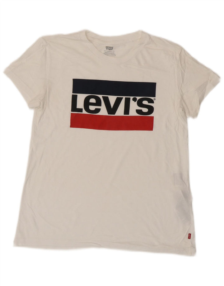 T-shirt grafica oversize da donna LEVI'S UK 6 XS cotone bianco