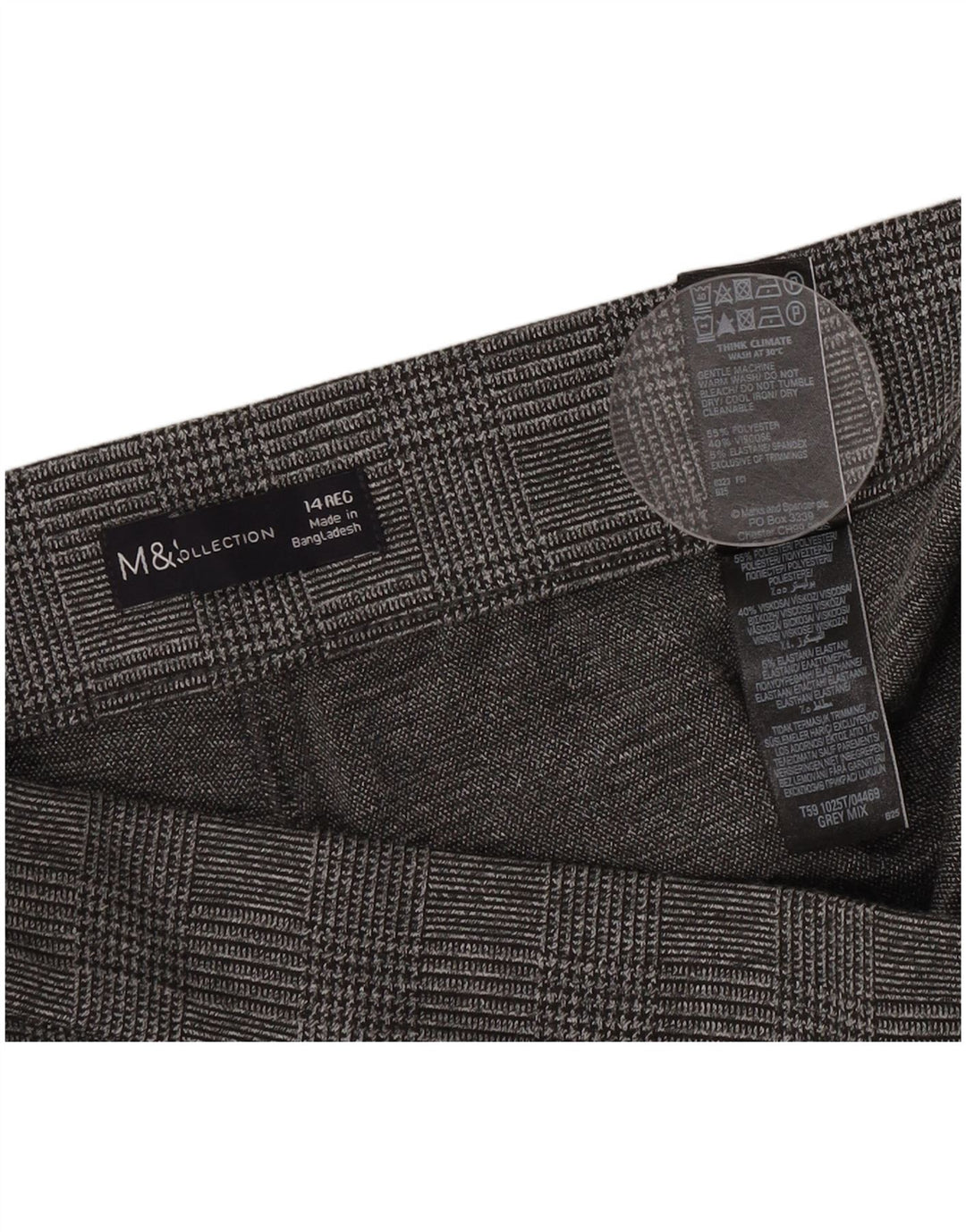Pantaloni chino da donna Marks & Spencer UK 14 Large W34 L28 Pied de poule grigio