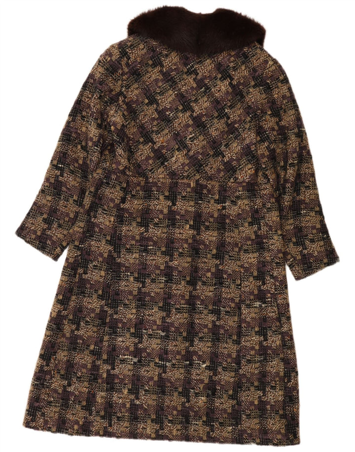 Soprabito da donna VINTAGE UK 14 medio a quadri multicolore