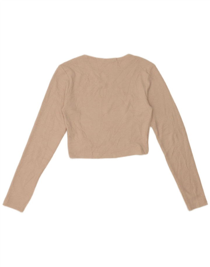 Top corto da donna Zara a maniche lunghe UK 14 grande poliestere beige