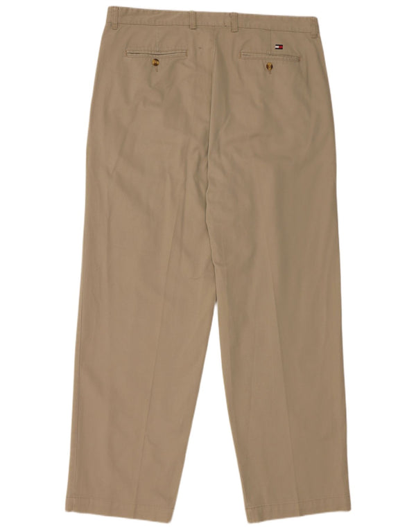 TOMMY HILFIGER Pantaloni chino con pegging da uomo W38 L32 in cotone beige