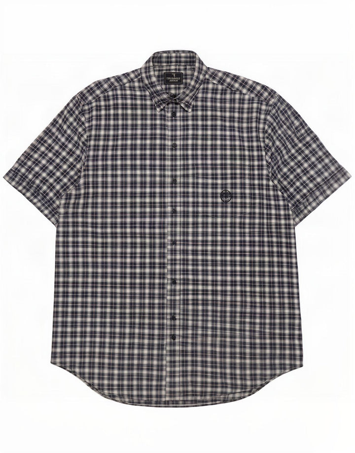Camicia Trussardi Jeans Uomo Manica Corta XL Blu Navy a Quadri