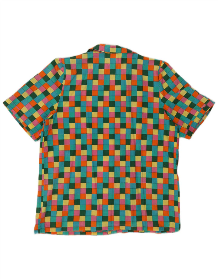 Camicia a maniche corte da donna vintage UK 16 grande quadretto multicolore