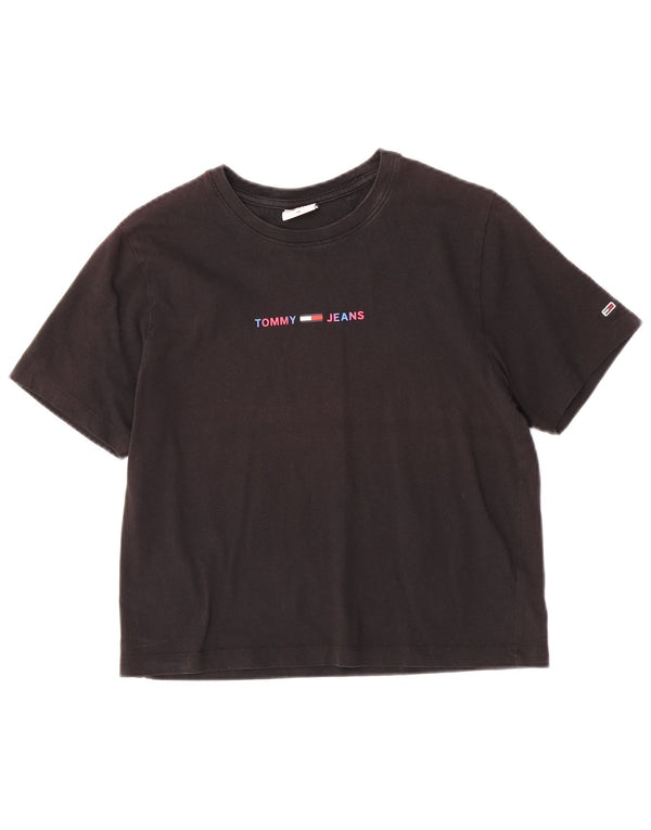 T-shirt grafica corta da donna Tommy Hilfiger Top UK 6 XS cotone nero