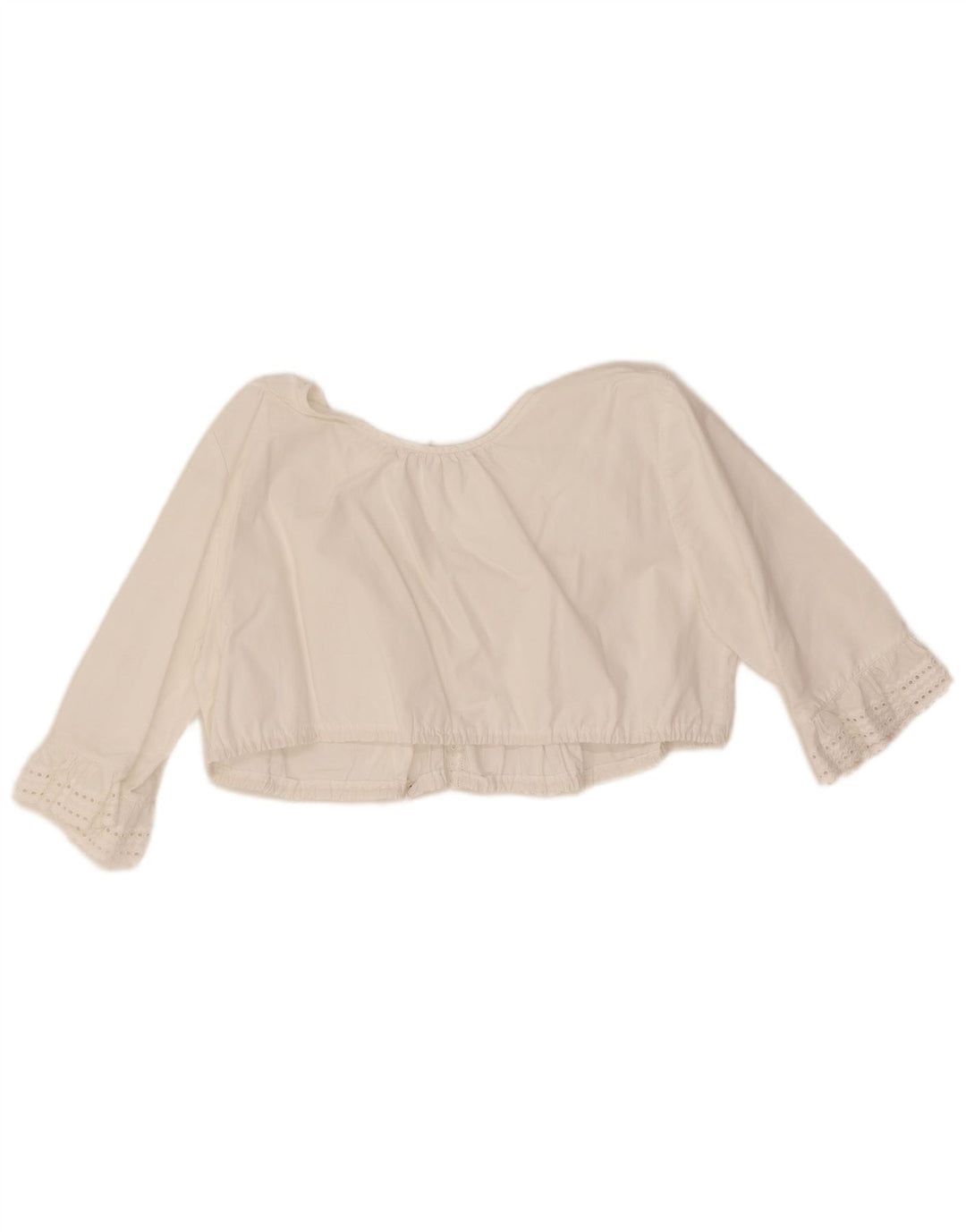 Top corto vintage da donna con maniche a 3/4 UK 12 bianco medio