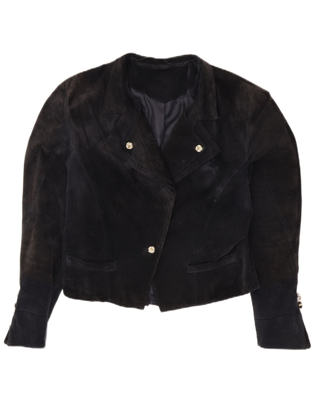 Giacca blazer corta da donna a 1 bottone VINTAGE UK 14 viscosa blu navy medio