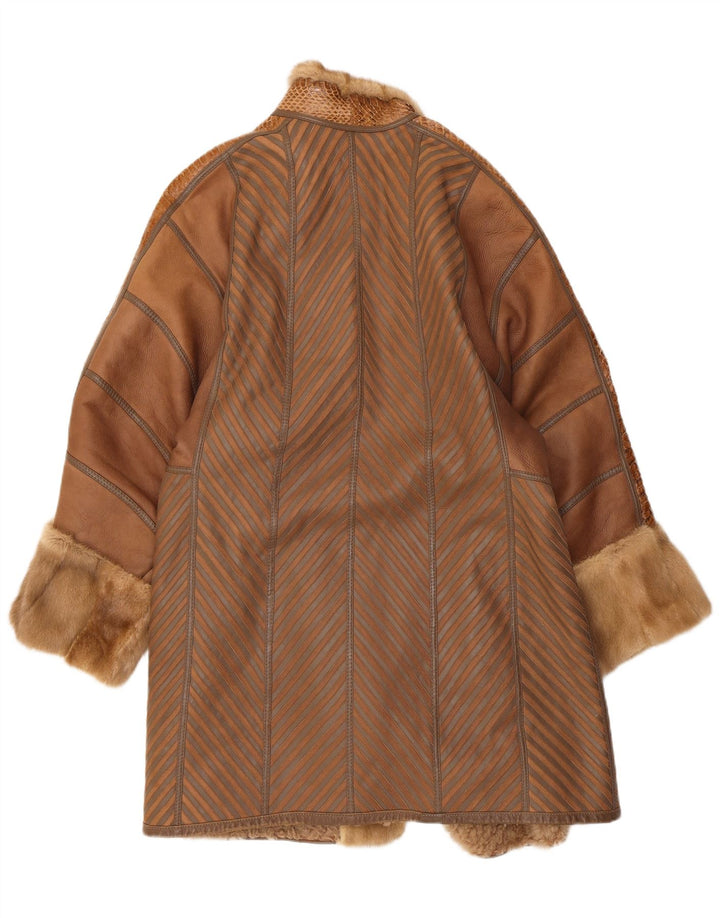 Cappotto in shearling vintage da donna UK 16 a righe marroni grandi