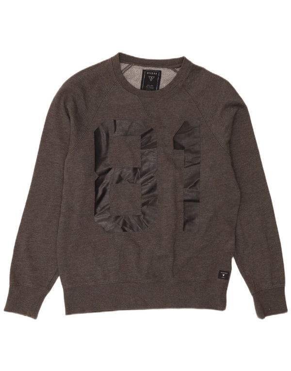 Guess Felpa con grafica da uomo Maglione UK 36 Piccolo cotone chiazzato grigio