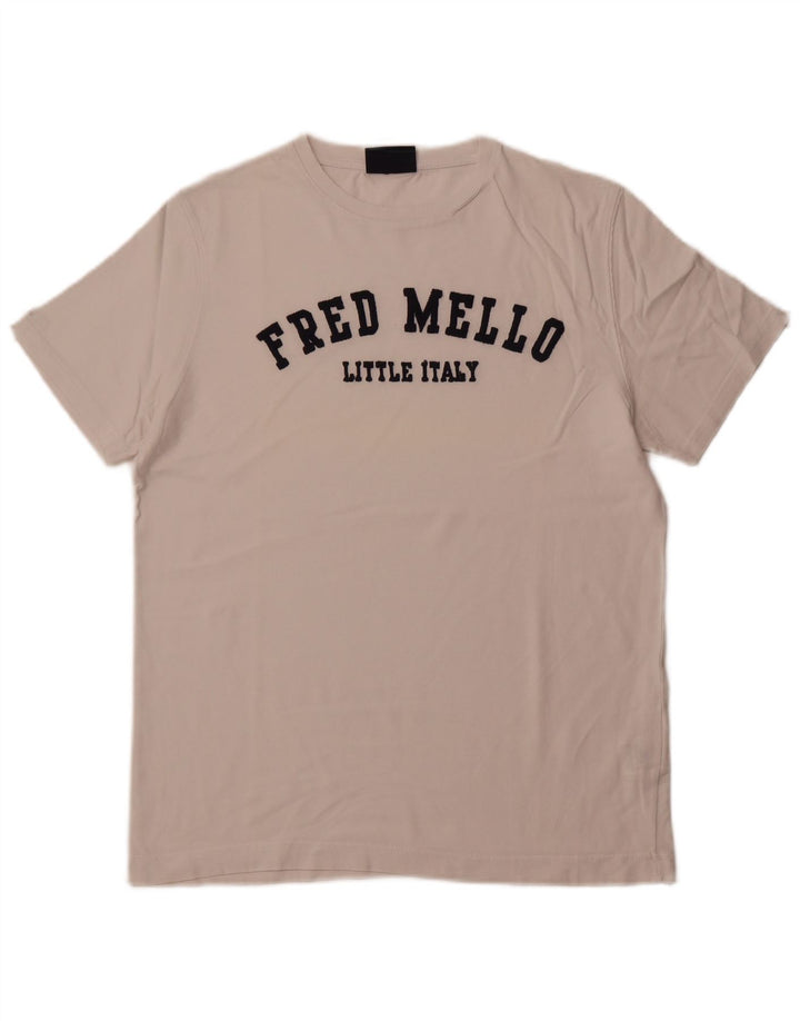 FRED MELLO T-shirt grafica da uomo grande in cotone bianco