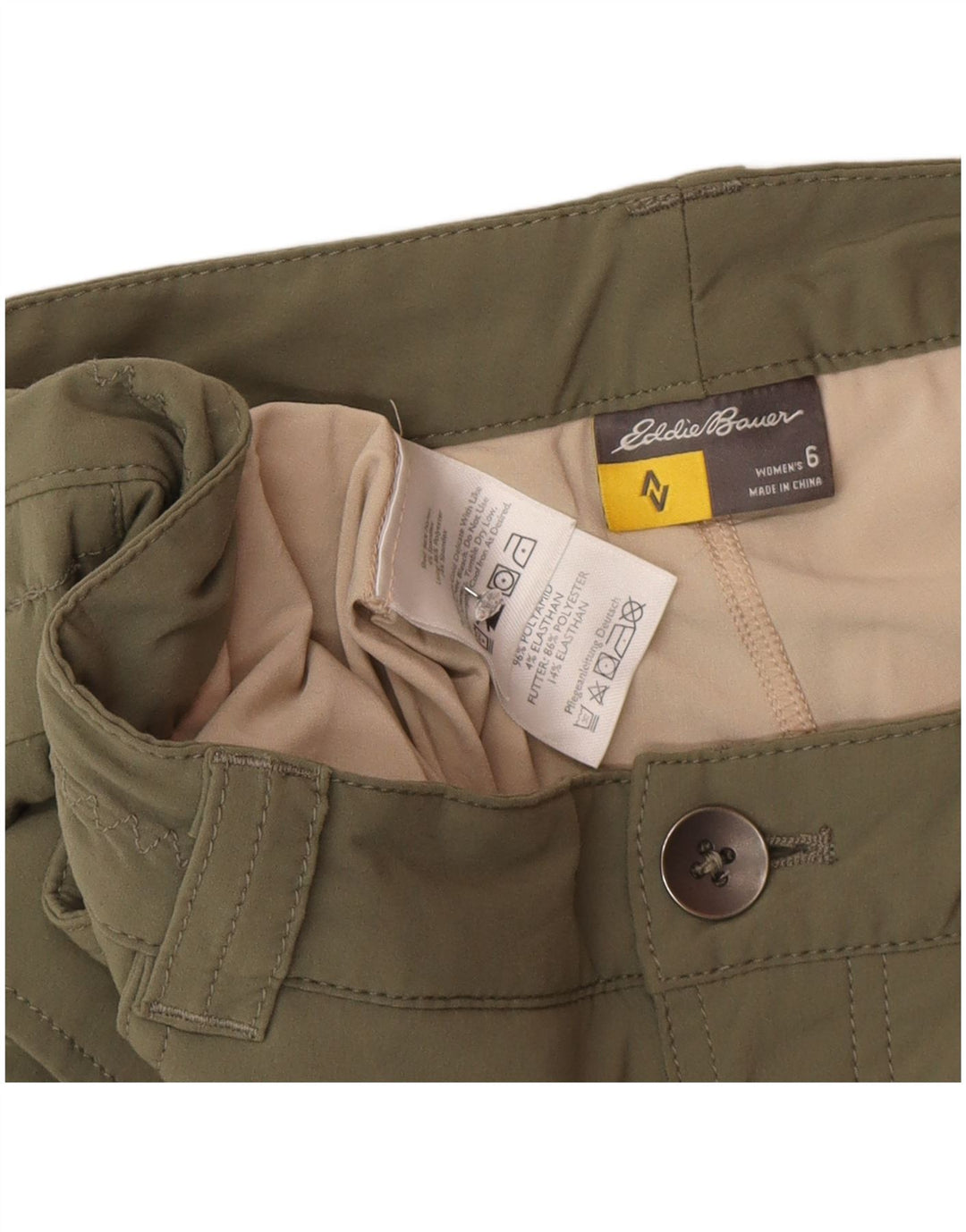 Gonna cargo da donna Eddie Bauer US 6 media W32 nylon kaki