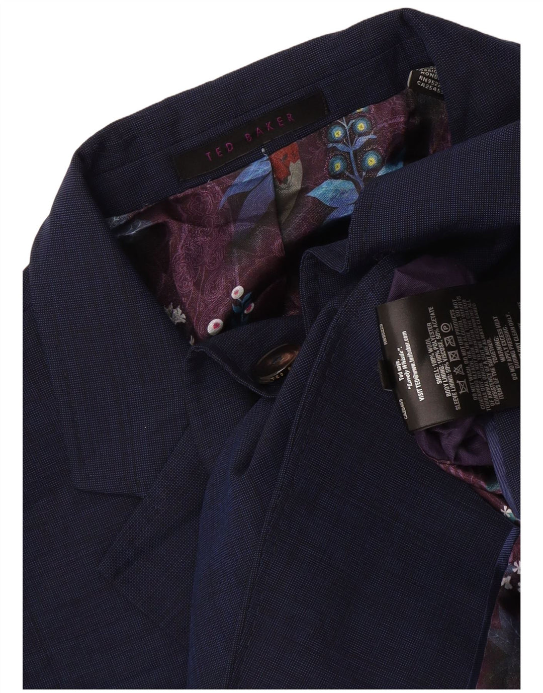 Giacca blazer da uomo a 2 bottoni Ted Baker UK 44 2XL Lana blu navy