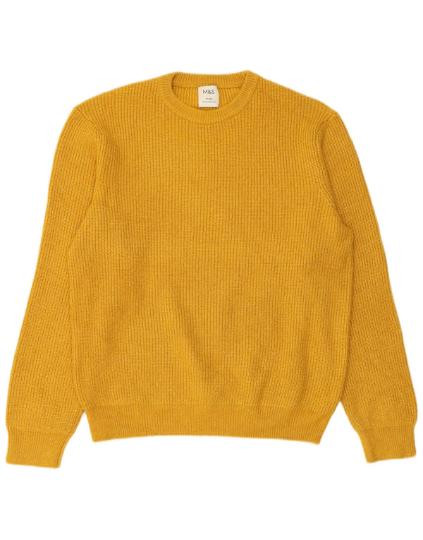 MARKS & SPENCER Mens Crew Neck Jumper Sweater Medium Yellow Polyamide