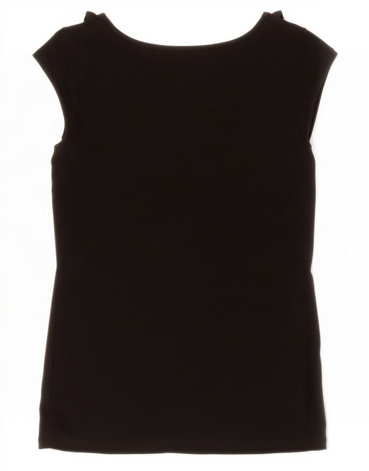 Camicetta da donna Oasis con volant sul davanti UK 10 piccola viscosa nera