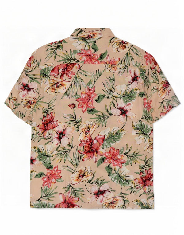 Camicia a maniche corte da uomo vintage grande hawaiana floreale beige