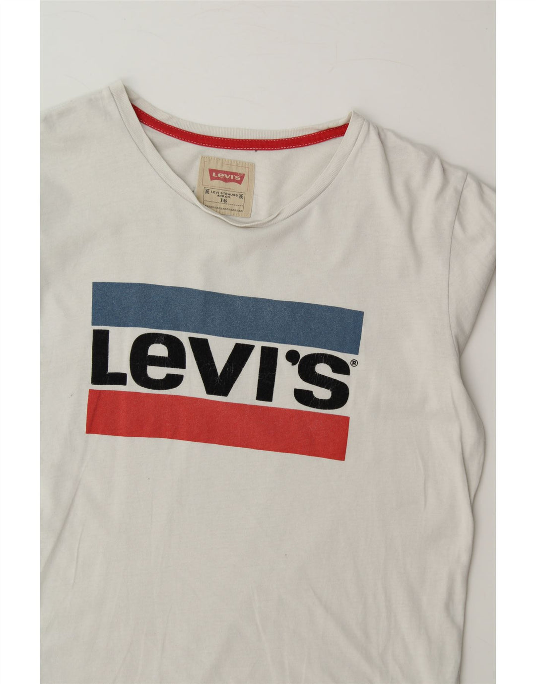 LEVI'S Boys Graphic Top Long Sleeve 15-16 Years White Cotton Vintage Levi's and Second-Hand Levi's from Messina Hembry 