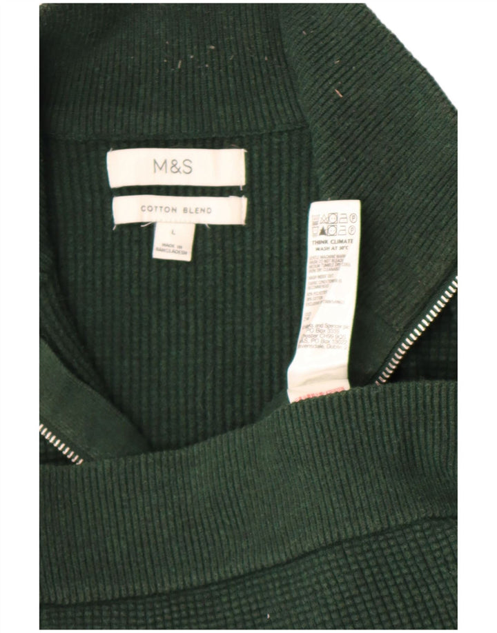 Maglione da uomo Marks & Spencer con zip e collo grande in poliestere verde