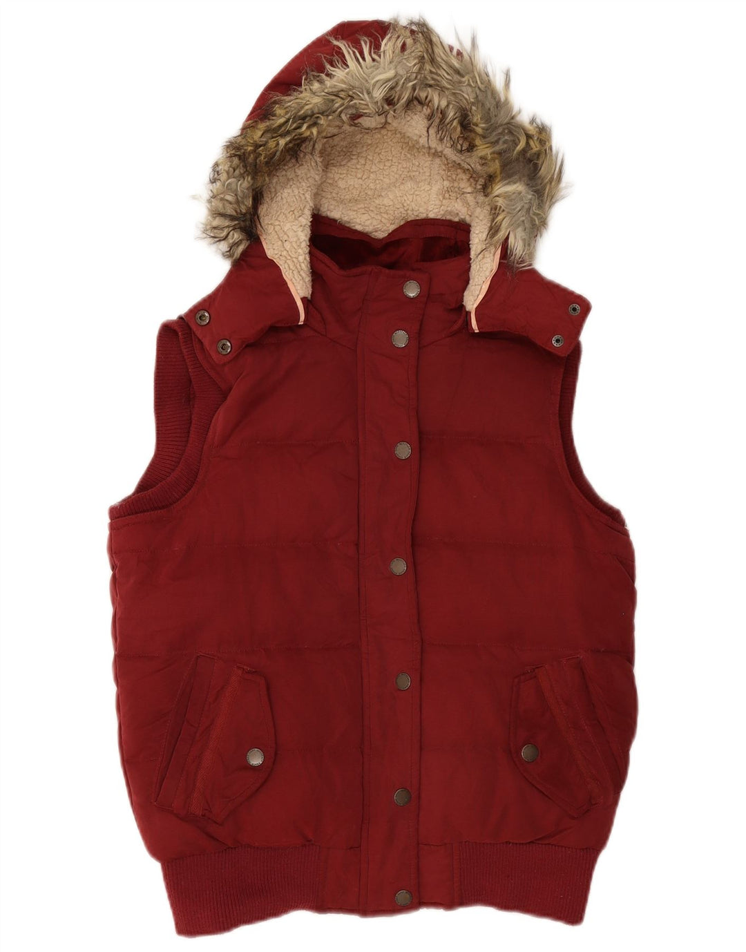 FAT FACE Gilet imbottito oversize con cappuccio da donna UK 10 piccolo poliestere marrone