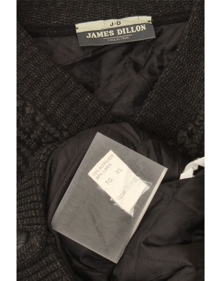 Maglione cardigan da uomo James Dillon XL grigio Chevron acrilico