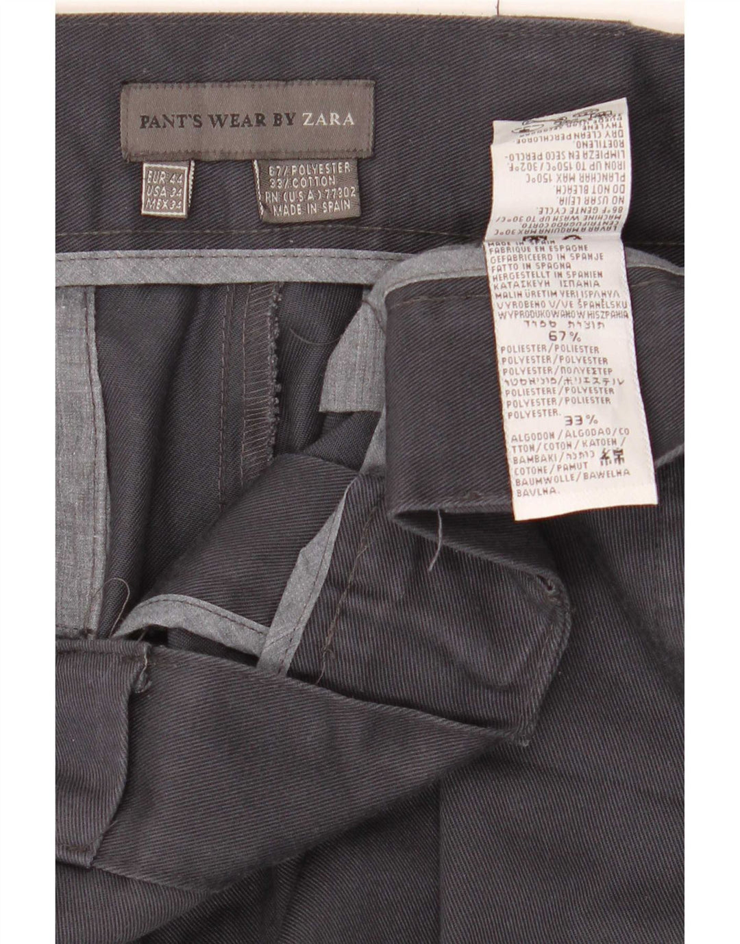 Pantaloni chino dritti da uomo Zara EU 44 Large W34 L28 poliestere grigio