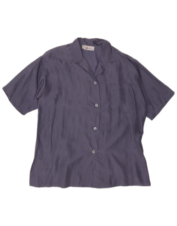 Camicetta camicia a maniche corte da donna vintage IT 42 seta blu navy media