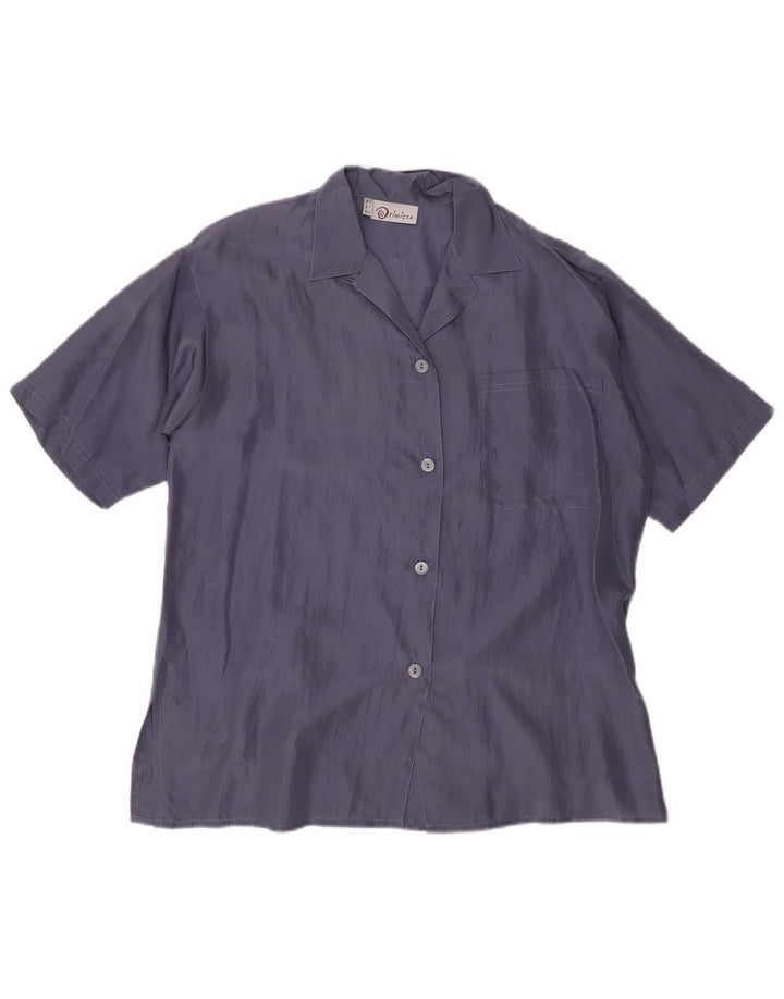 Camicetta camicia a maniche corte da donna vintage IT 42 seta blu navy media