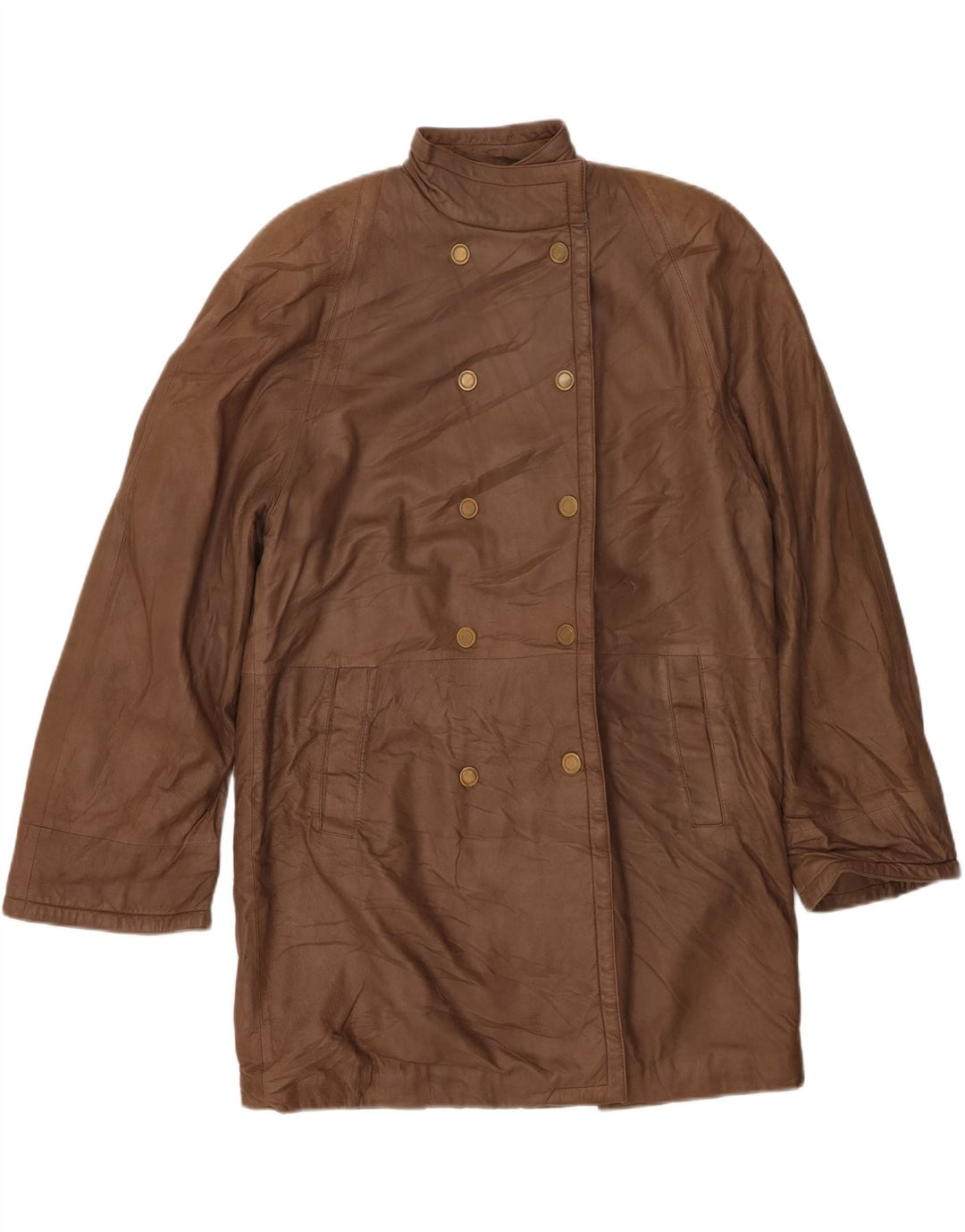 VINTAGE Womens Oversized Leather Coat IT 42 Medium Brown Leather