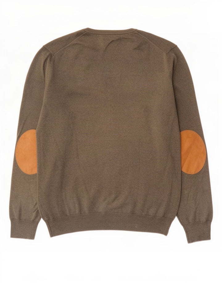 Massimo Dutti Maglione da uomo con scollo a V grande color kaki