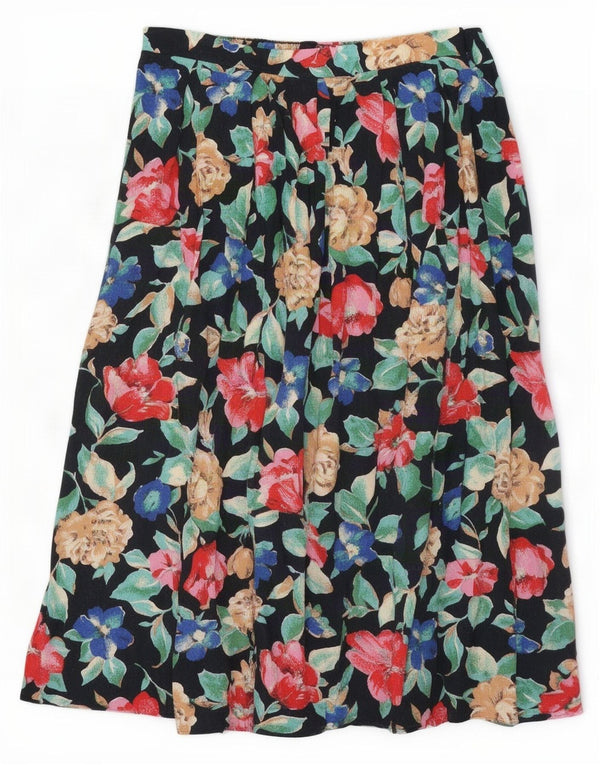 Gonna a pieghe vintage da donna W32 grande floreale nera