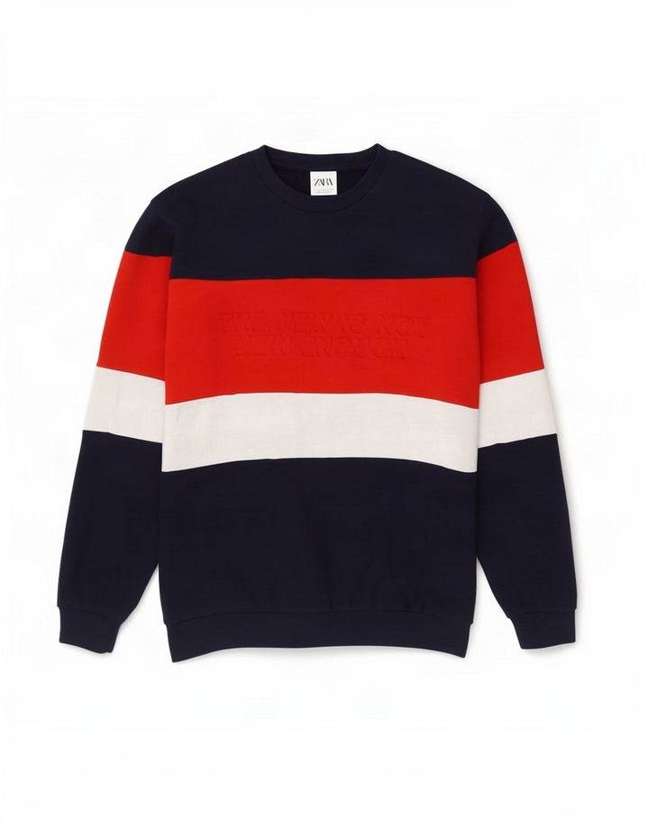 Felpa grafica da uomo Zara, in cotone color block medio blu navy