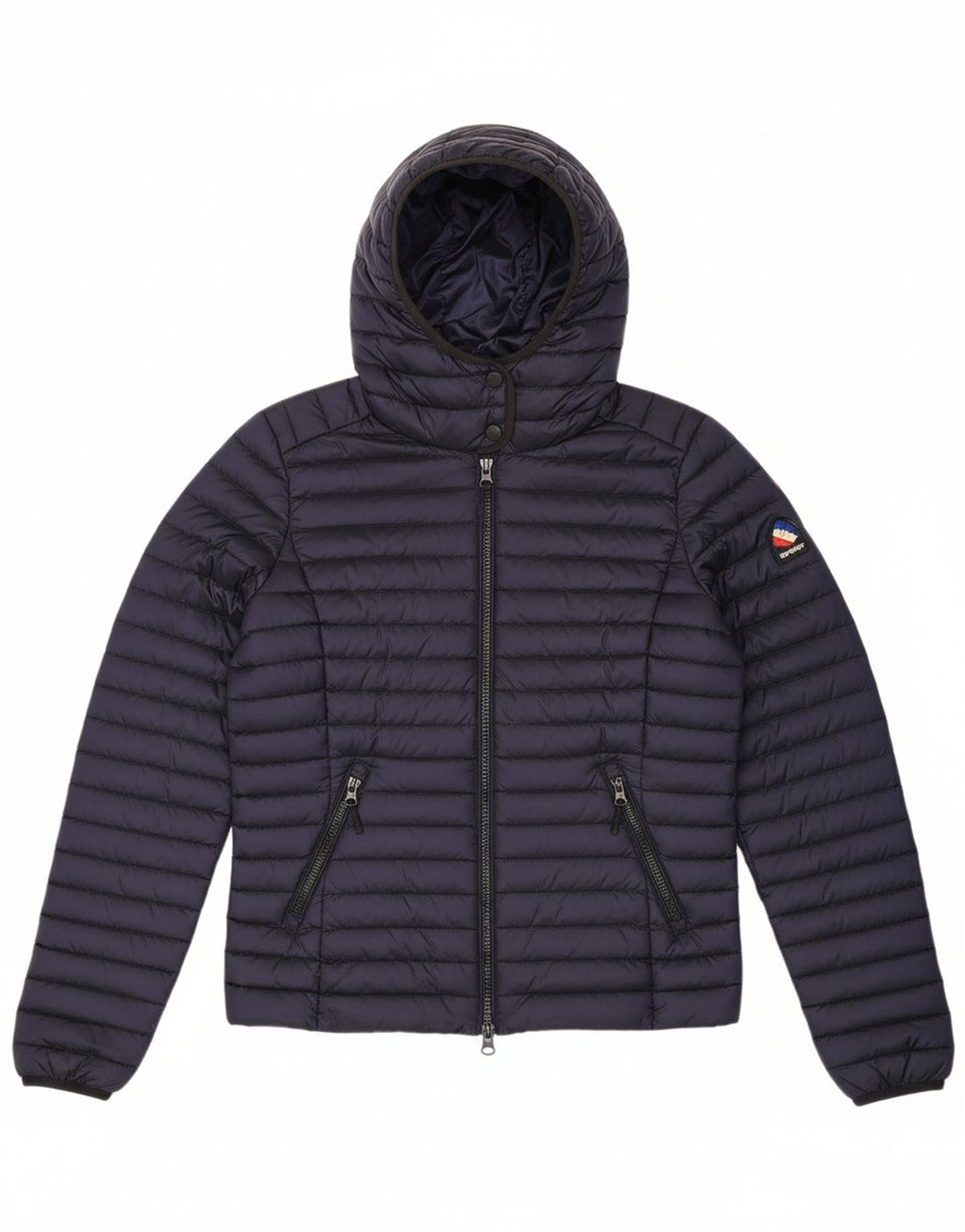 SUPERDRY Womens Hooded Padded Jacket UK 12 Medium Navy Blue Nylon Winter