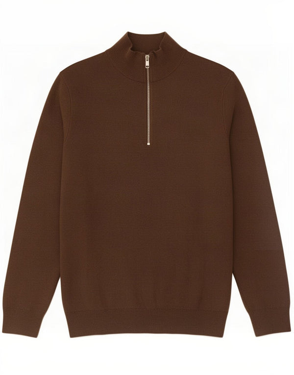 Maglione Zara da uomo con zip e collo in cotone marrone medio