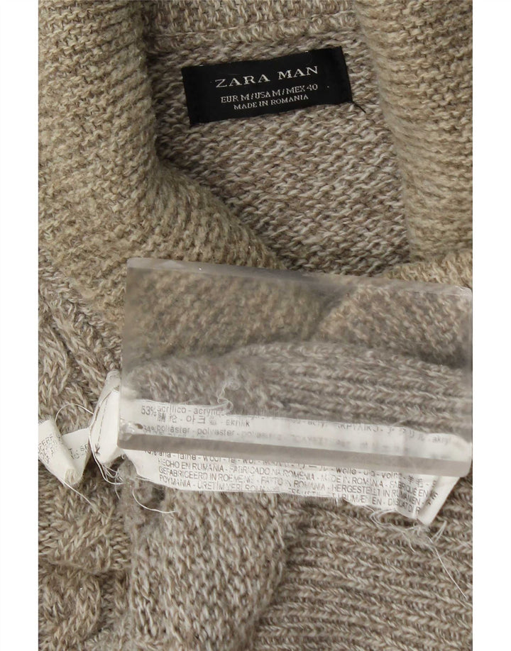 Maglione Zara da uomo con collo a scialle in acrilico chiazzato beige medio